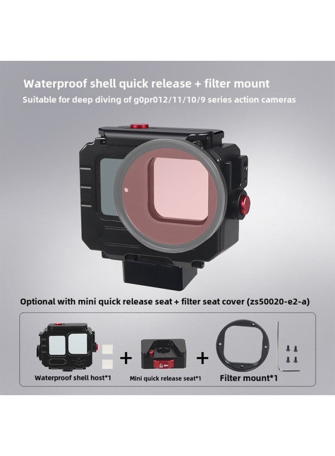 BGNing Aluminum Alloy Sports Camera Deep Sea Waterproof Shell Diving Protective Shell Sports Photography Accessories Cold Boots Extension-color: Deep Sea Waterproof Case + Filter Holder  - Image 1