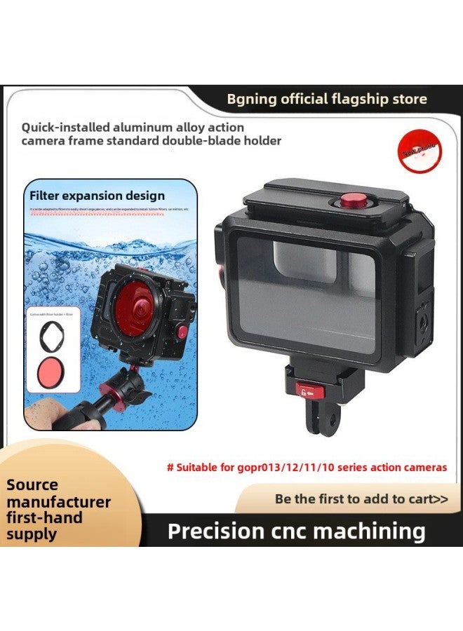BGNing Aluminum Alloy Sports Camera Deep Sea Waterproof Shell Diving Protective Shell Sports Photography Accessories Cold Boots Extension-color: Deep Sea Waterproof Case + Filter Holder  - Image 2