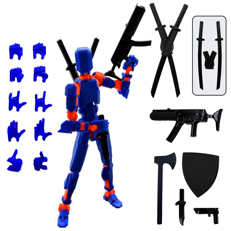 QAONIE Assembly Completed 3D Printed Figure 554inch Dummy13 with Weapon Expansion Set Full Body Mechanical Movable Toy Desk Decoration Dark Blue - Image 2