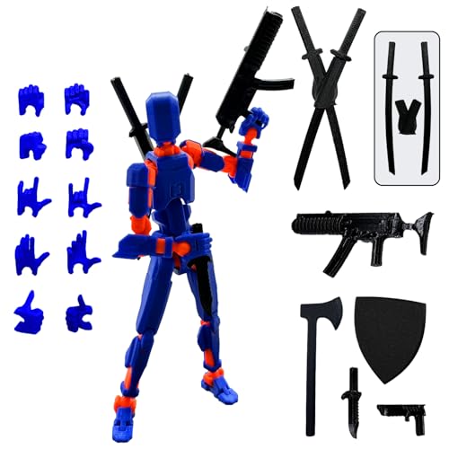 QAONIE Assembly Completed 3D Printed Figure 554inch Dummy13 with Weapon Expansion Set Full Body Mechanical Movable Toy Desk Decoration Dark Blue - Image 1