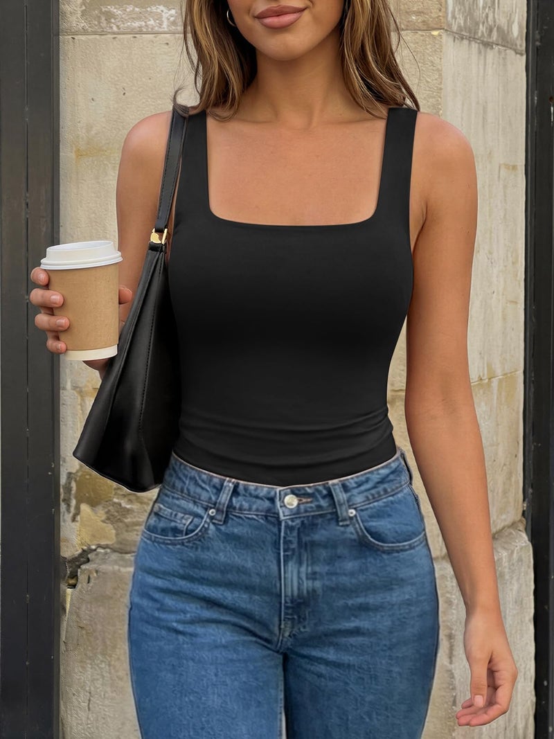 Trendy Queen Womens Double Lined Tank Tops Crop Summer Fashion Clothing 2026 Black S - Image 5