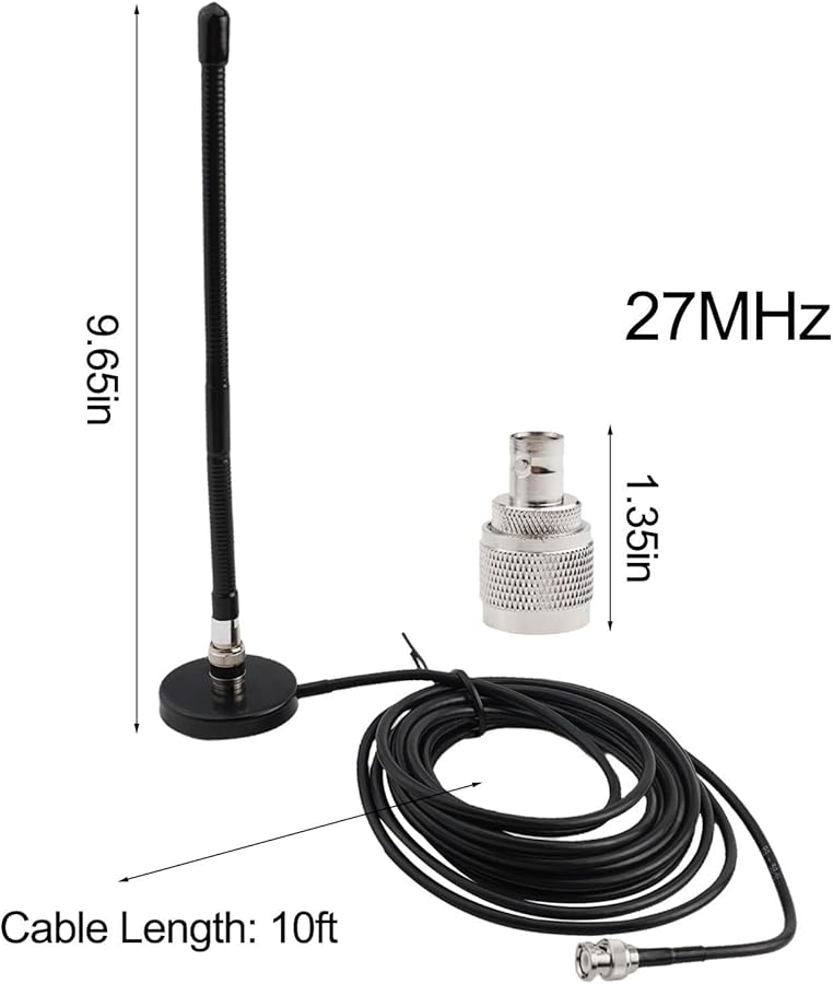 Flexible 27MHz CB Radio Whip Antenna With Chassis Connector Base Mount RG58 10Ft Coax Cable - Image 3