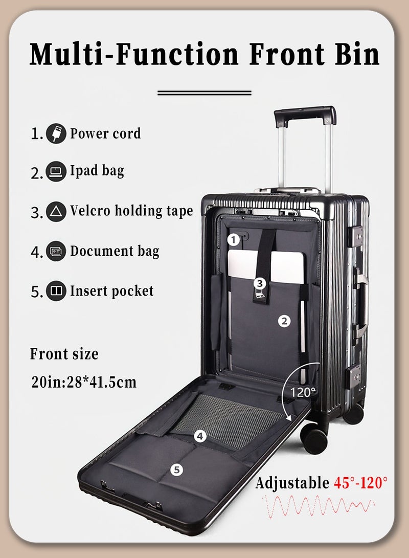 Moovant 20 Inch Fashion Premium Travel Luggage Suitcase, with Dual USB Charger Port and Digital Combination Lock, Front Opening, Multifunctional Fly Boarding Suitcase, for 3-5 Days Travel, PC Material, Black - Image 2