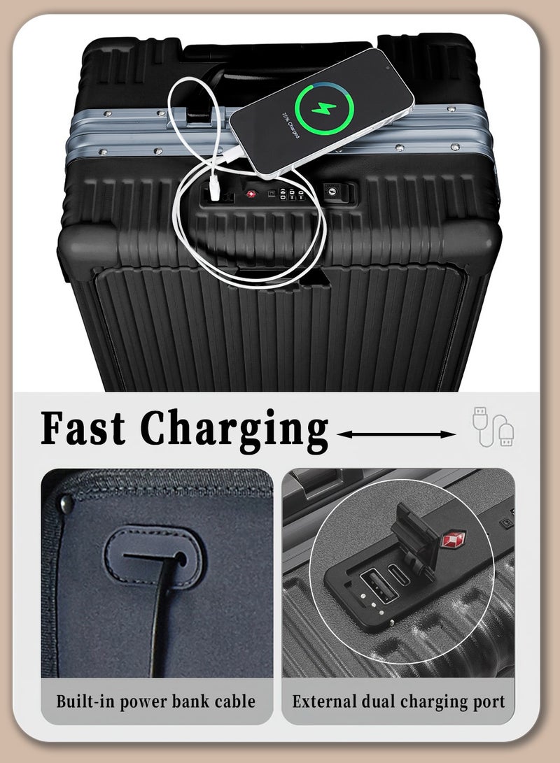 Moovant 20 Inch Fashion Premium Travel Luggage Suitcase, with Dual USB Charger Port and Digital Combination Lock, Front Opening, Multifunctional Fly Boarding Suitcase, for 3-5 Days Travel, PC Material, Black - Image 3