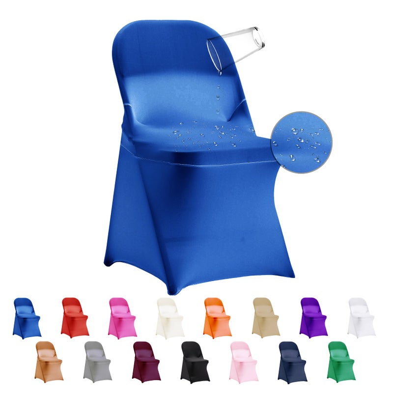 eccwai Eccwai 12 PCS مقاوم للماء مدنطة كرسي قابل للطي يغطي غرفة الطعام حامي Slippercovers لحفل حفلات الزفاف حفلات الاحتفال والديكور (Royal Blue)  - Image 1