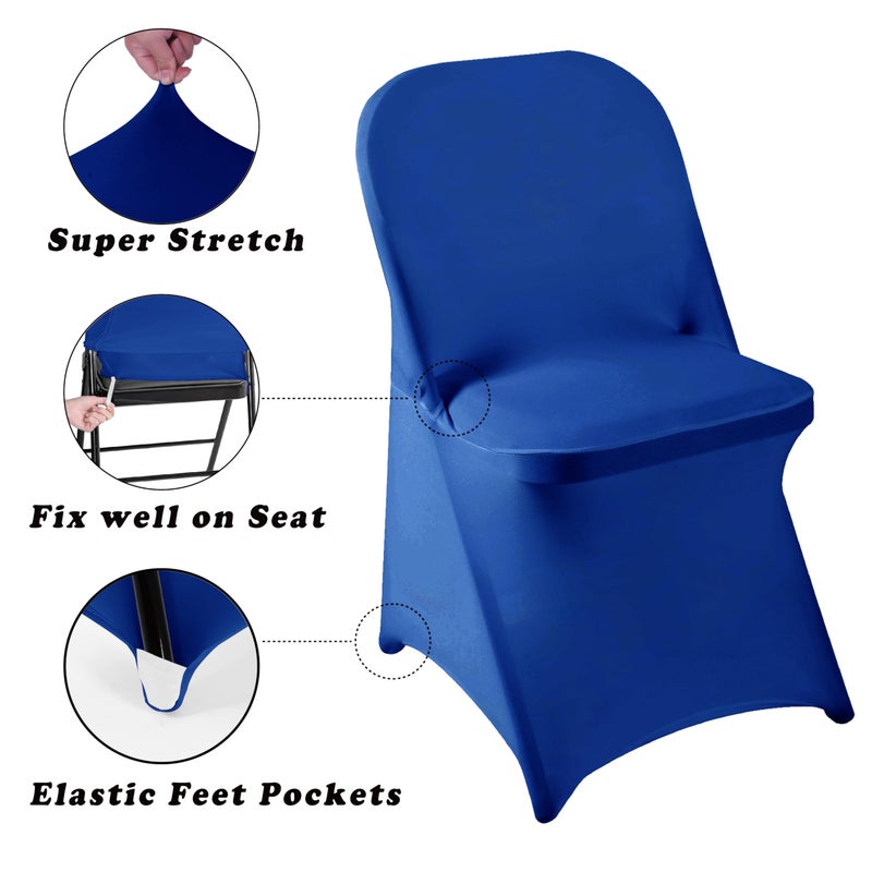 eccwai Eccwai 12 PCS مقاوم للماء مدنطة كرسي قابل للطي يغطي غرفة الطعام حامي Slippercovers لحفل حفلات الزفاف حفلات الاحتفال والديكور (Royal Blue)  - Image 4