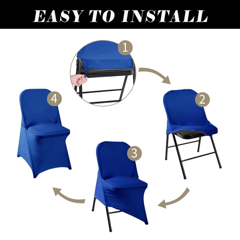 eccwai Eccwai 12 PCS مقاوم للماء مدنطة كرسي قابل للطي يغطي غرفة الطعام حامي Slippercovers لحفل حفلات الزفاف حفلات الاحتفال والديكور (Royal Blue)  - Image 5