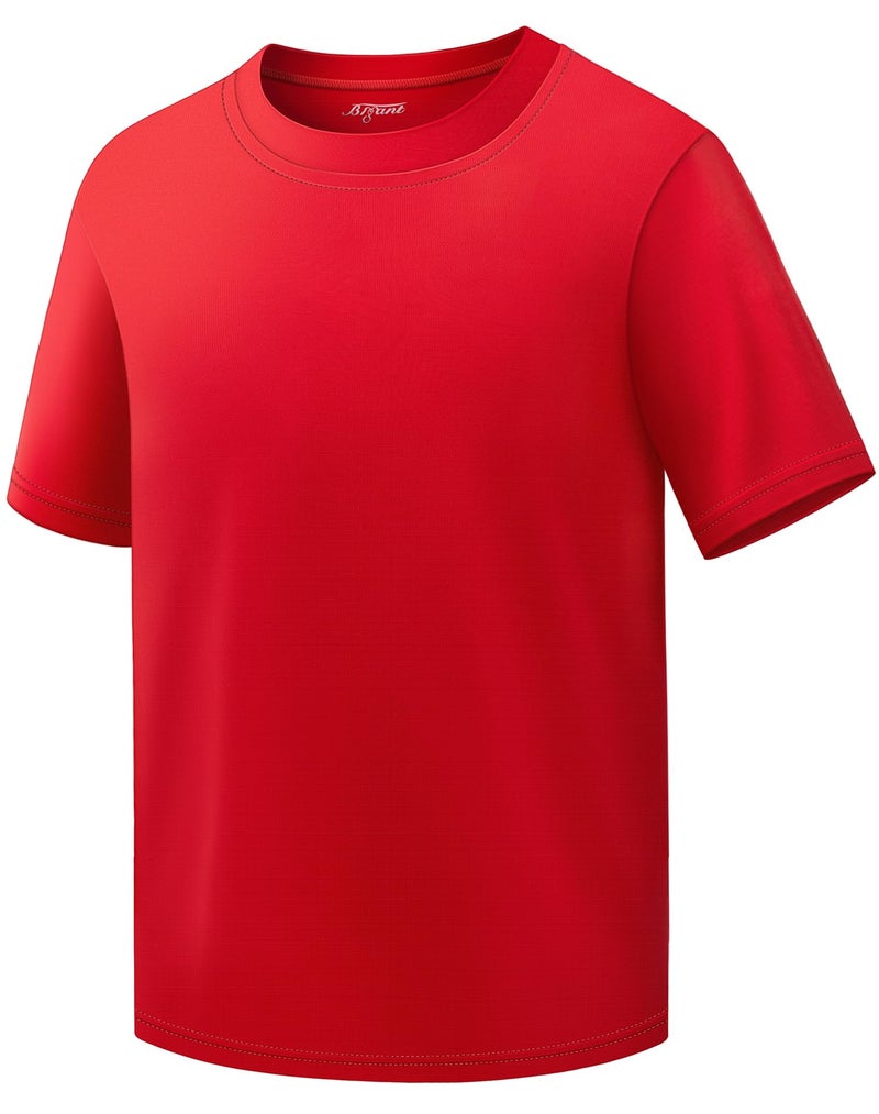 BIGANT Boys Shirts Athletic Dry Fit Tees Moisture Wicking Quick Dry Short Sleeve T-Shirts Sports Training Outdoor Activewear Tops(Red,10-12Y) - Image 1