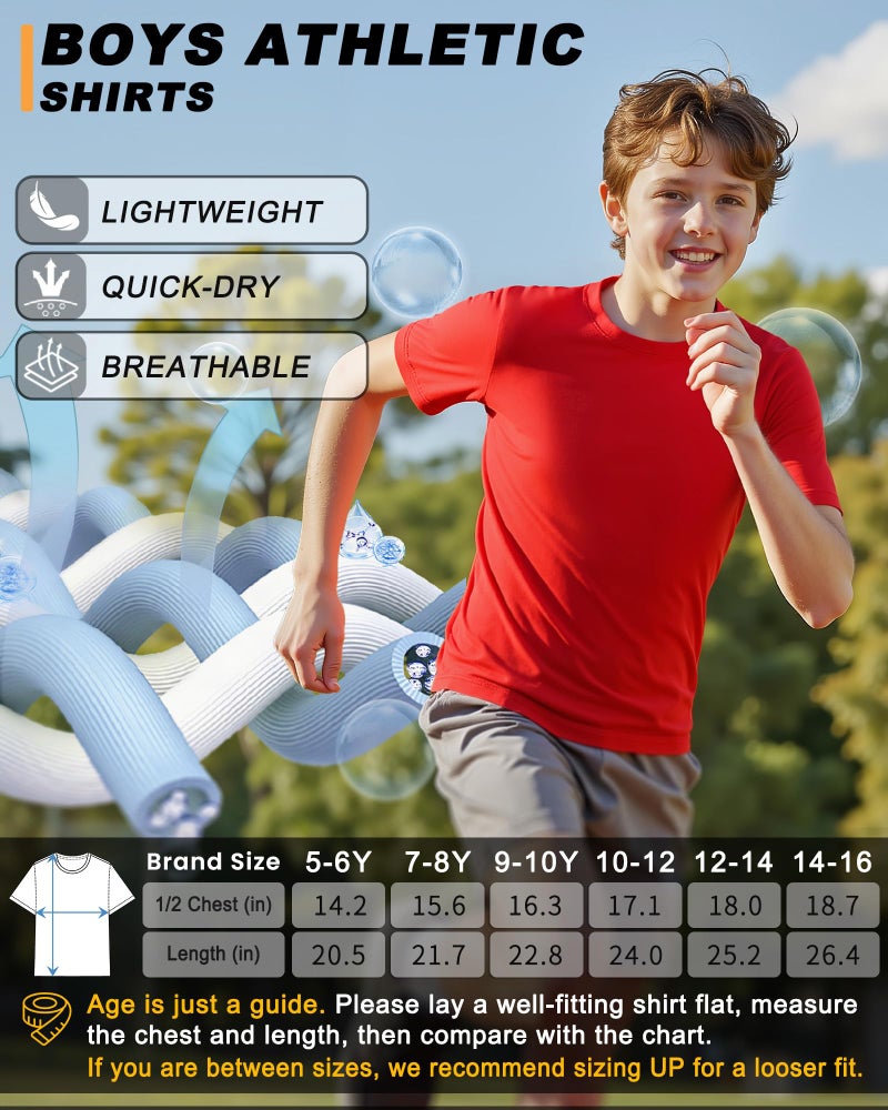 BIGANT Boys Shirts Athletic Dry Fit Tees Moisture Wicking Quick Dry Short Sleeve T-Shirts Sports Training Outdoor Activewear Tops(Red,10-12Y) - Image 3