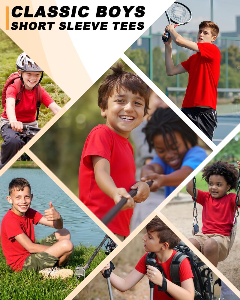 BIGANT Boys Shirts Athletic Dry Fit Tees Moisture Wicking Quick Dry Short Sleeve T-Shirts Sports Training Outdoor Activewear Tops(Red,10-12Y) - Image 2