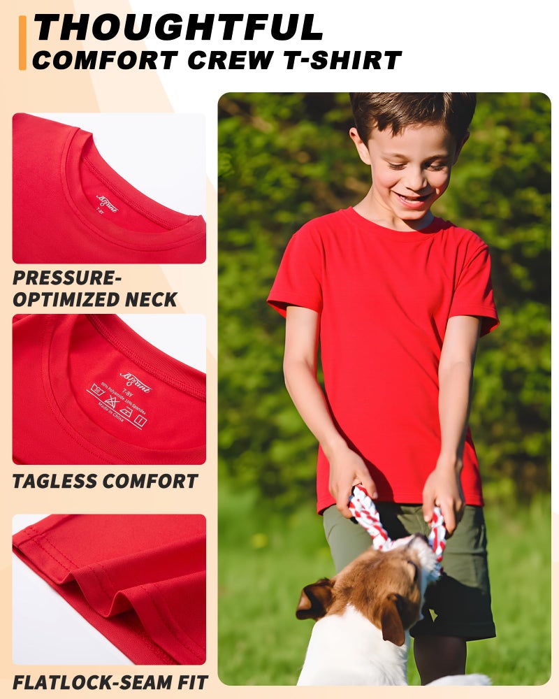 BIGANT Boys Shirts Athletic Dry Fit Tees Moisture Wicking Quick Dry Short Sleeve T-Shirts Sports Training Outdoor Activewear Tops(Red,10-12Y) - Image 5