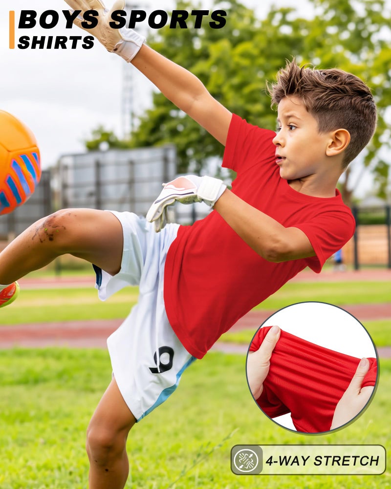 BIGANT Boys Shirts Athletic Dry Fit Tees Moisture Wicking Quick Dry Short Sleeve T-Shirts Sports Training Outdoor Activewear Tops(Red,10-12Y) - Image 4