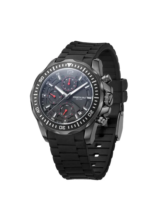 كينيث كول نيو يورك Modern Dress Sport Black Dial Silicone Strap Multifunction Watch for Men