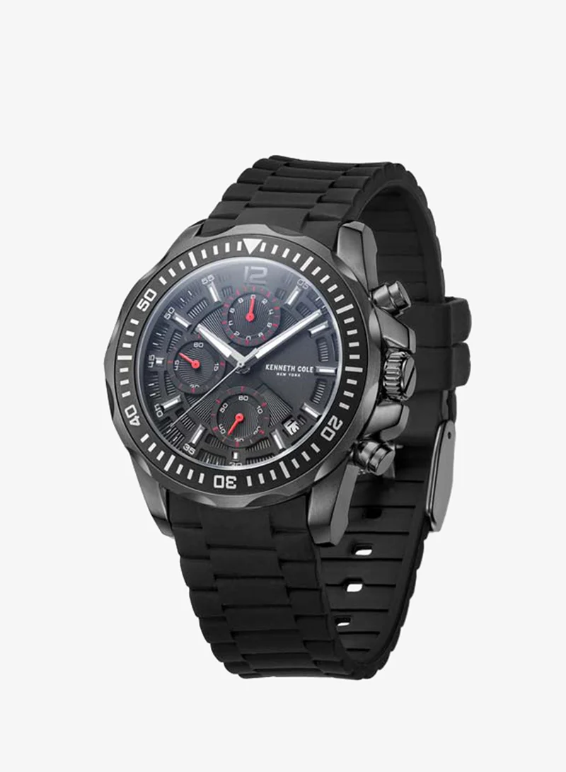 كينيث كول نيو يورك Modern Dress Sport Black Dial Silicone Strap Multifunction Watch for Men