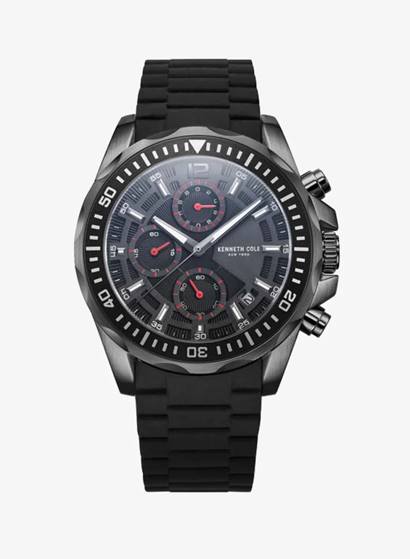 كينيث كول نيو يورك Modern Dress Sport Black Dial Silicone Strap Multifunction Watch for Men