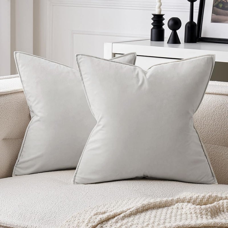 MIULEE Decorative Velvet Throw Pillow Covers Soft Pillow Covers Soild Square Cushion Case for Sofa Bedroom 18x18 Inch 45x45 cm Greyish White - Image 1