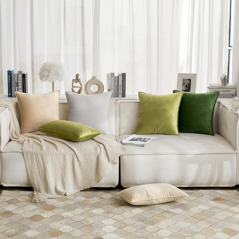 MIULEE Decorative Velvet Throw Pillow Covers Soft Pillow Covers Soild Square Cushion Case for Sofa Bedroom 18x18 Inch 45x45 cm Greyish White - Image 5