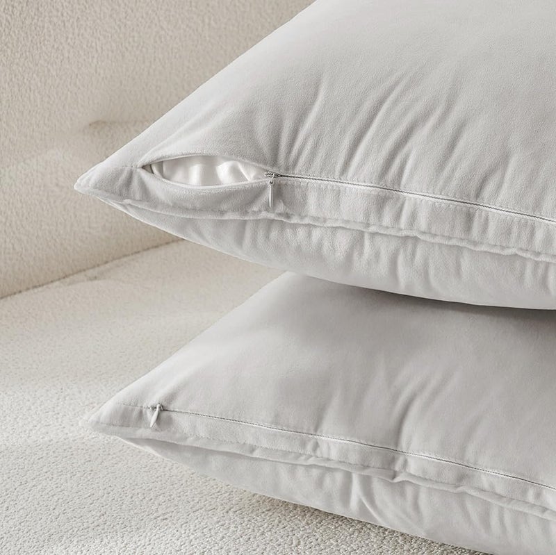 MIULEE Decorative Velvet Throw Pillow Covers Soft Pillow Covers Soild Square Cushion Case for Sofa Bedroom 18x18 Inch 45x45 cm Greyish White - Image 2