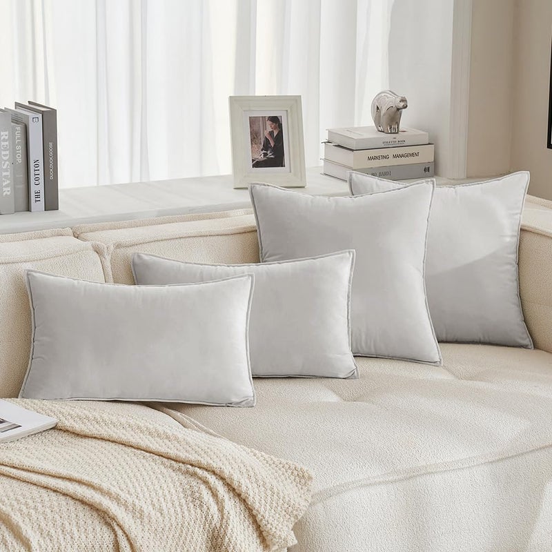 MIULEE Decorative Velvet Throw Pillow Covers Soft Pillow Covers Soild Square Cushion Case for Sofa Bedroom 18x18 Inch 45x45 cm Greyish White - Image 4