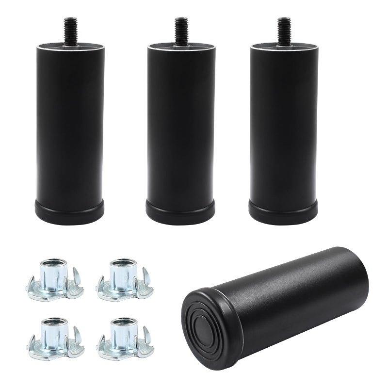 Murtenze 4 Pcs 4 Inch Metal Furniture Legs - Adjustable Height Sofa Replacement Legs With M8 Thread - Round Modern Black Sofa Feet For Couch  Furniture  Chairs  Bed (Add Height 100Mm) - Image 5