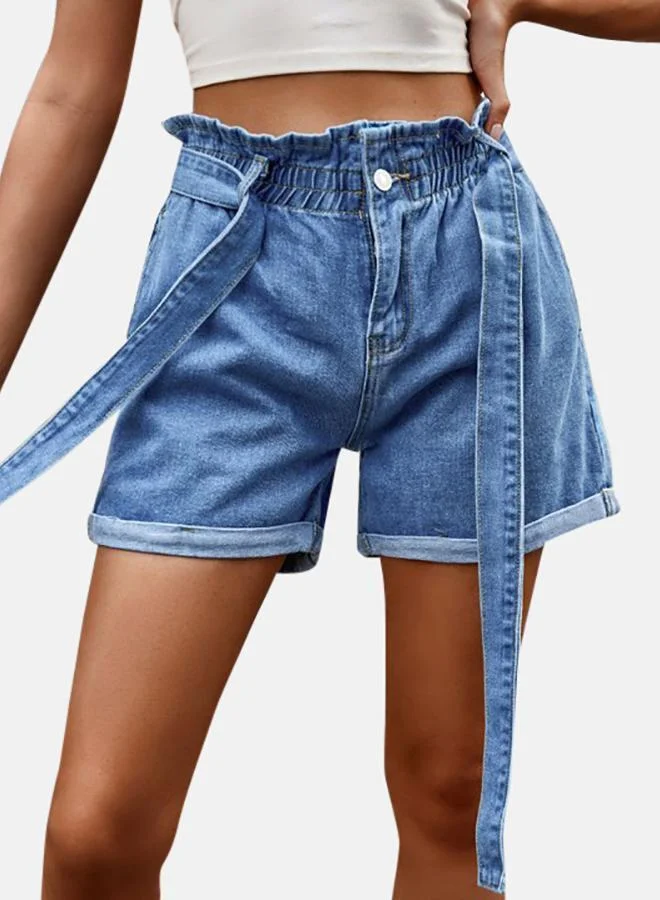 YUNIQEE Blue Solid Denim Shorts