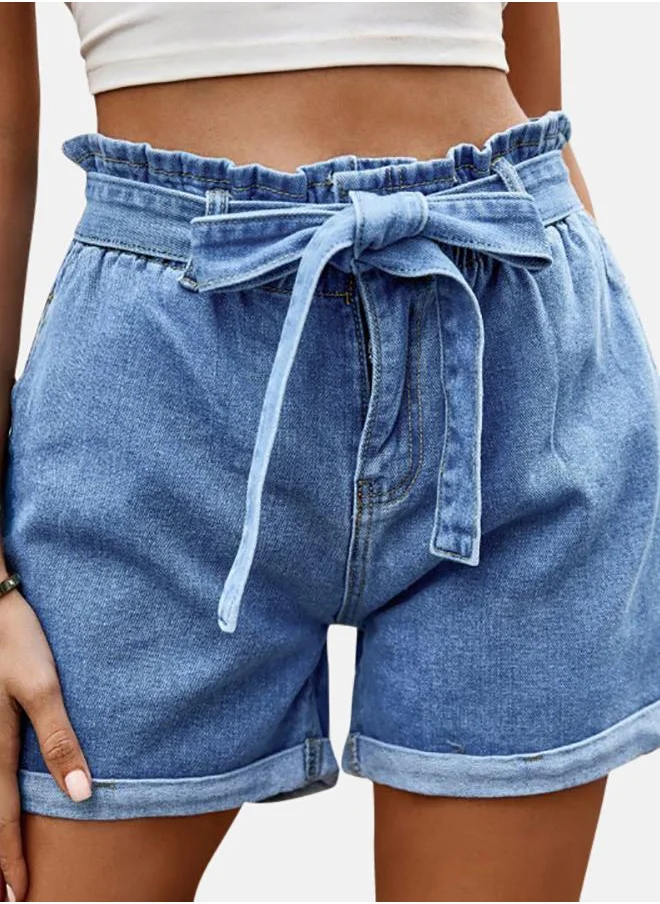 YUNIQEE Blue Solid Denim Shorts
