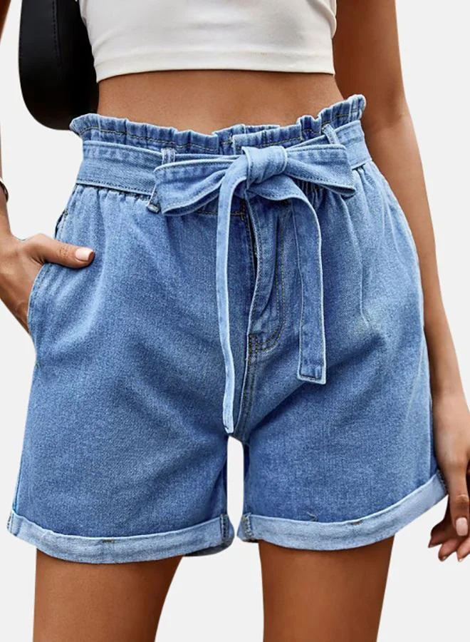 YUNIQEE Blue Solid Denim Shorts