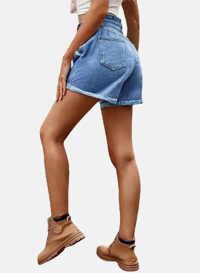 YUNIQEE Blue Solid Denim Shorts