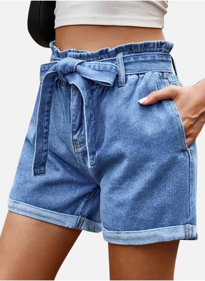 YUNIQEE Blue Solid Denim Shorts
