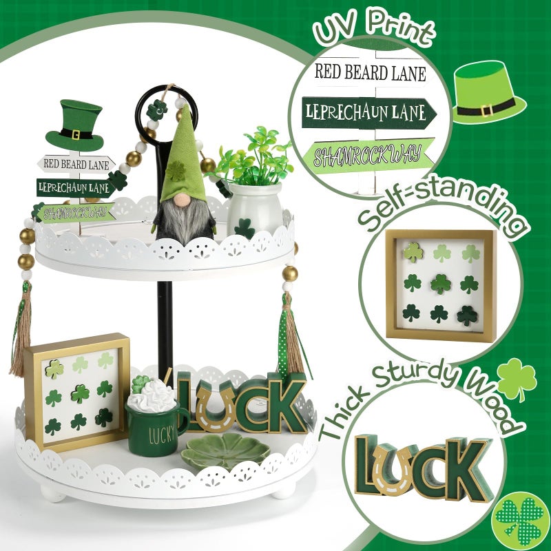 SYNCVIBE St Patrick's Day Decoration 8 PCS Tiered Tray Decor Set, Cute Tabletop Saint Patty's Day DÃ©cor for Home Shelf Mantel Fireplace Office Desk Coffee Bar Shamrock Sign Gnome Lucky Irish Tray Objects - Image 3