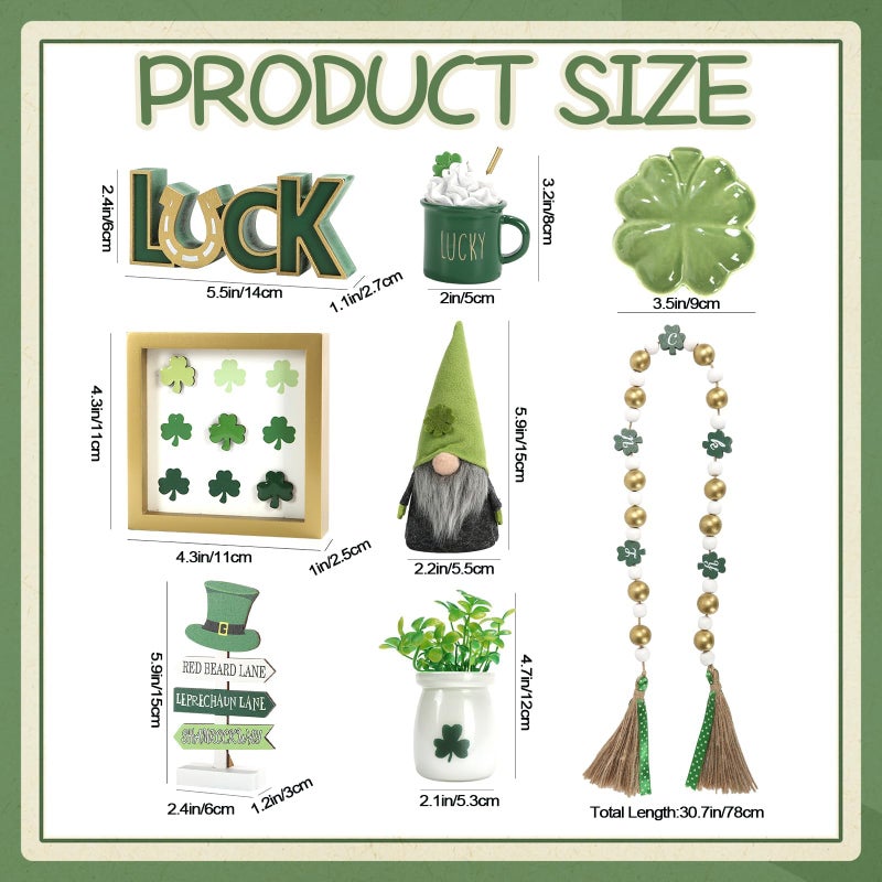 SYNCVIBE St Patrick's Day Decoration 8 PCS Tiered Tray Decor Set, Cute Tabletop Saint Patty's Day DÃ©cor for Home Shelf Mantel Fireplace Office Desk Coffee Bar Shamrock Sign Gnome Lucky Irish Tray Objects - Image 5