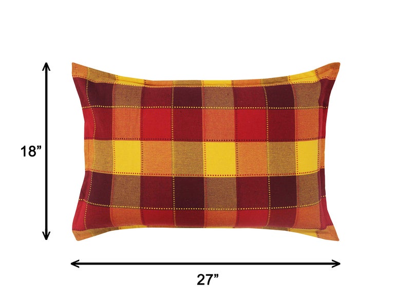 Airwill 100% Cotton Checkered Pattern Flap Pillow Covers (46x69cm)(Red, Yellow, Pack of 2 Pieces) - Image 2