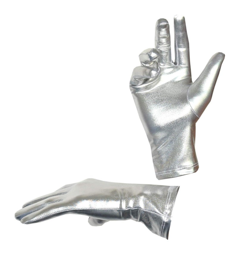 Seeksmile Adult Unisex Shiny Metallic Spandex Gloves Halloween Cosplay Costume Hand Accessories (Silver) - Image 1