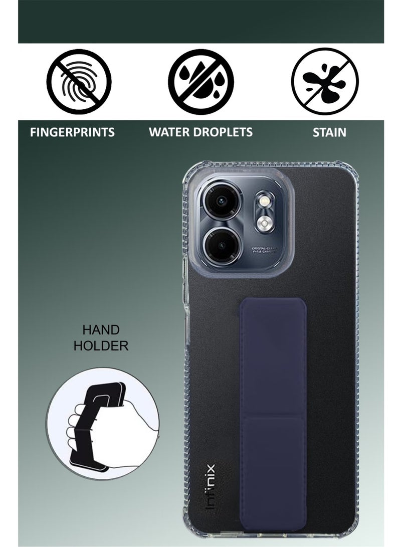 For Infinix Smart 9 Shock Proof Silicone protection Clear Case Cover With Magnetic Hand Grip-Clear/Navy Blue - Image 1