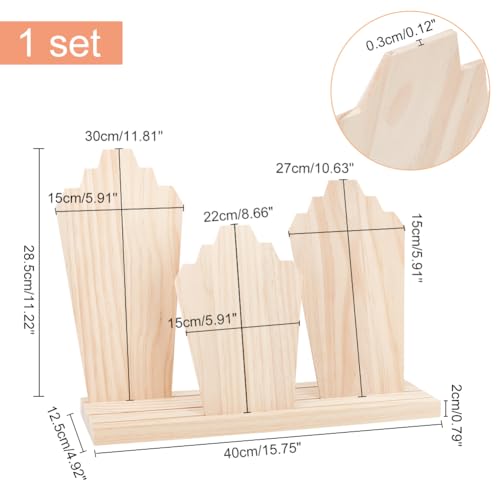 PH PandaHall Wood Necklace Display Stands with 3Row Holder and 3 Removable Displays Wood Plank Necklace Storage Holder Bust Easel Jewelry Display for Necklaces Rings Storage Blanched Almond - Image 3