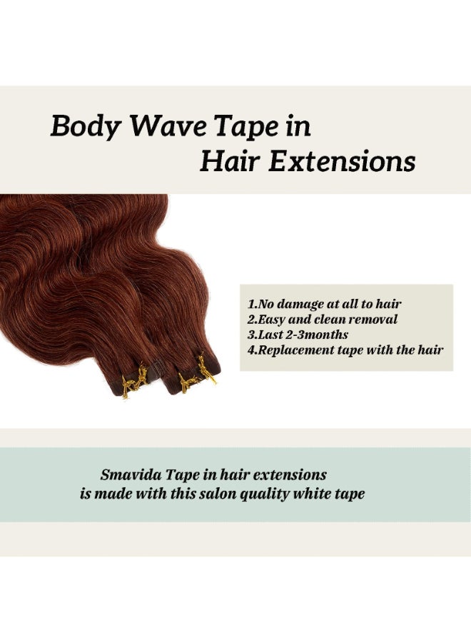 Smavida Body Wave Tape in Hair Human Hair Extensions Seamless Skin Weft Mapel Leaf Red Colored Hair Extensions 20pcs 50gpack Invisible Adhesive Tape in 100 Remy Hair Extensions20Inch 33 Dark Auburn - Image 4