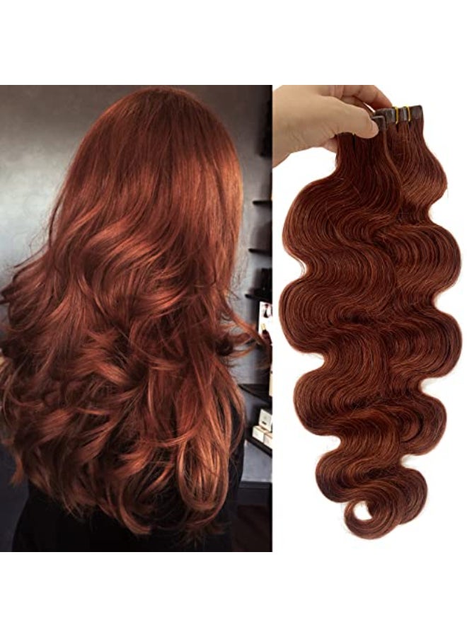 Smavida Body Wave Tape in Hair Human Hair Extensions Seamless Skin Weft Mapel Leaf Red Colored Hair Extensions 20pcs 50gpack Invisible Adhesive Tape in 100 Remy Hair Extensions20Inch 33 Dark Auburn - Image 1