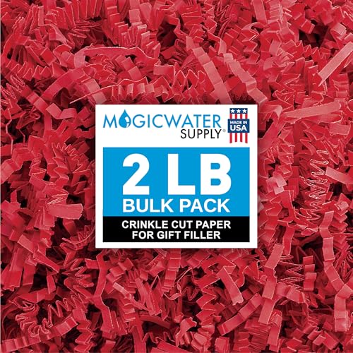 MagicWater Supply MagicWater Crinkle Cut Paper for Gift Baskets - 2LB - Red - Perfect for Shredded Paper Filler, Basket Filler, Gift Boxes, Bridesmaid Gifts, Christmas Stuffers & More – Ideal for All 