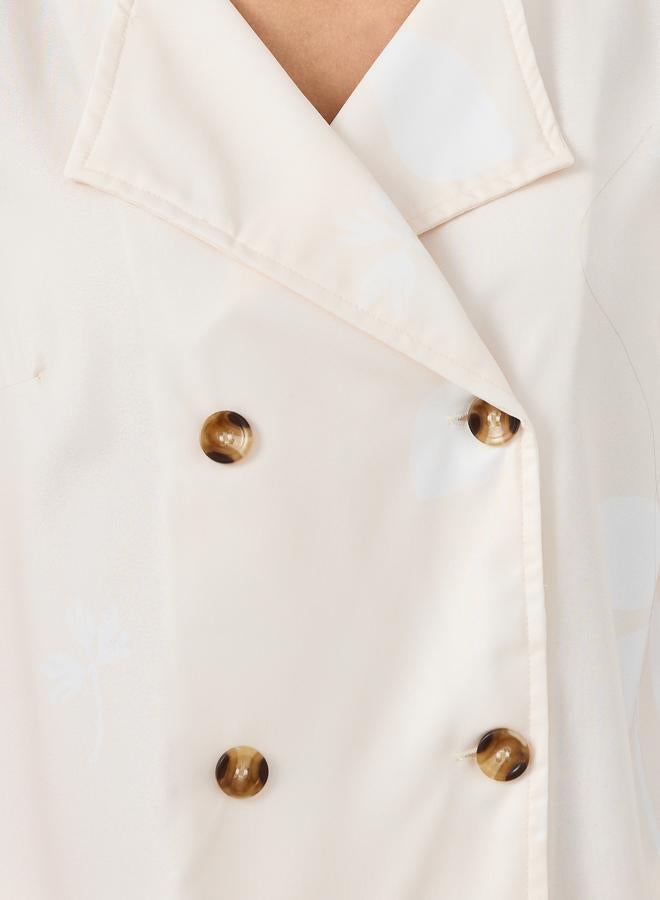 Styli Cream Floral Print Collared Shirt and Trouser Modest Set - Image 3