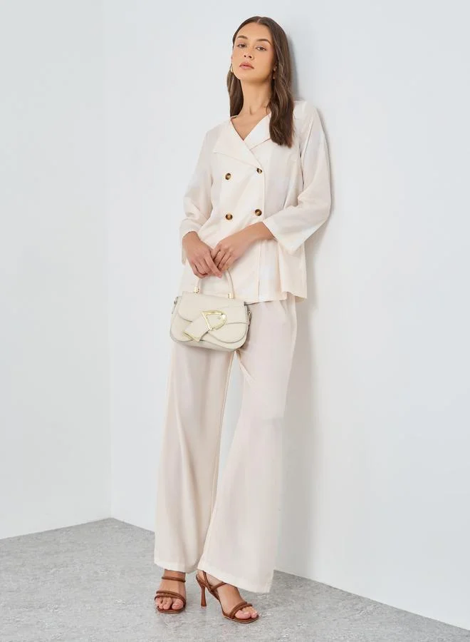 ستايلي Styli Cream Floral Print Collared Shirt and Trouser Modest Set
