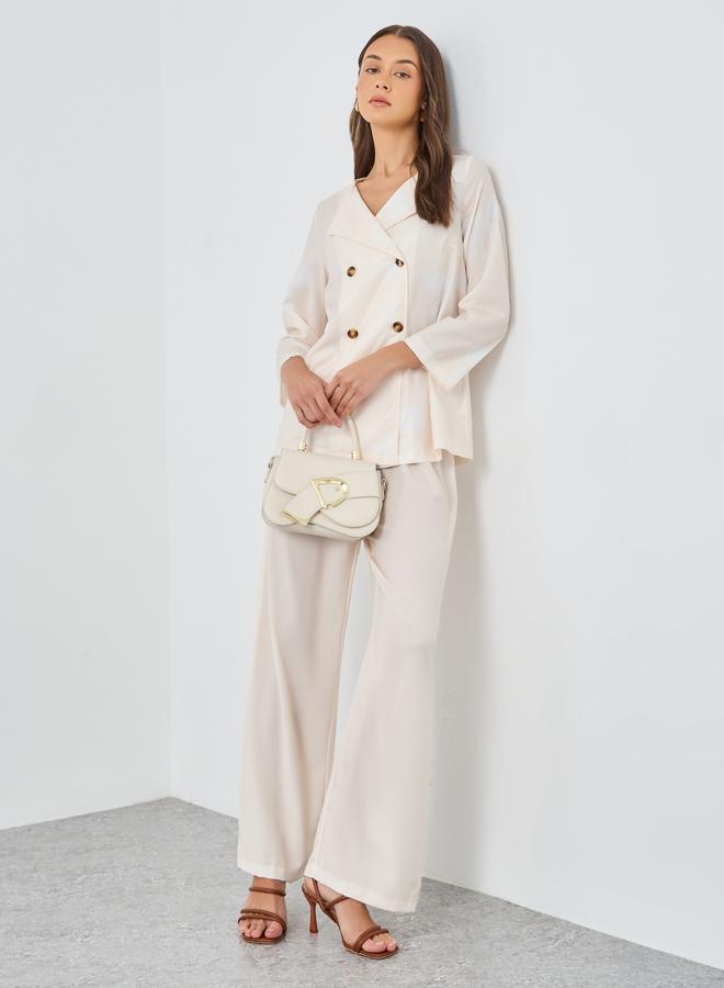 Styli Cream Floral Print Collared Shirt and Trouser Modest Set - Image 1