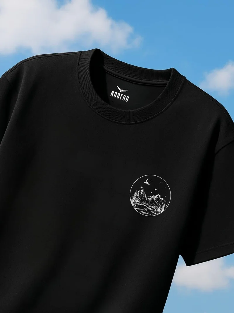 NOBERO Black Oversized Graphic Print T-Shirt for Men