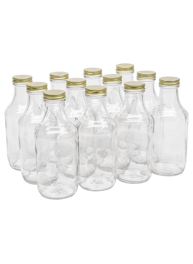 16 Ounce Glass Sauce Bottle - With 38Mm Gold Metal Lids - Case Of 12