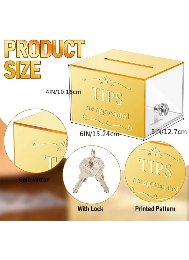 Generic Acrylic Tips Bottle Donation Tips Box Money Storage Container Proposal Box Lottery Cash Box-Color:Gold Mirror With Lock  - Image 5