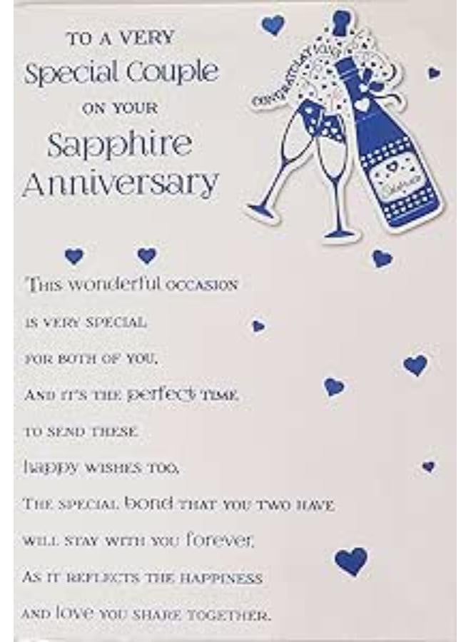 45th Sapphire Wedding Anniversary Card To A Very Special Couple On Your Sapphire Anniversary Words Foil Detail