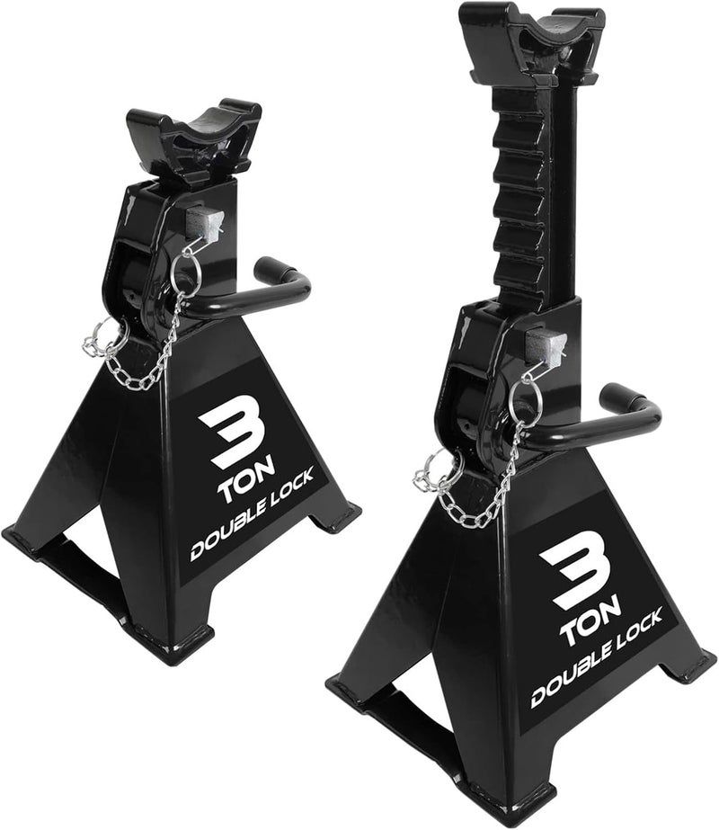 TORIN 3 Ton Steel Heavy Duty Jack Stands, Double Locking Pins Car Lift Jack, Black, 2 Pack - Image 1