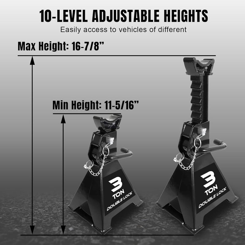 TORIN 3 Ton Steel Heavy Duty Jack Stands, Double Locking Pins Car Lift Jack, Black, 2 Pack - Image 2