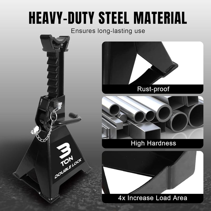TORIN 3 Ton Steel Heavy Duty Jack Stands, Double Locking Pins Car Lift Jack, Black, 2 Pack - Image 5