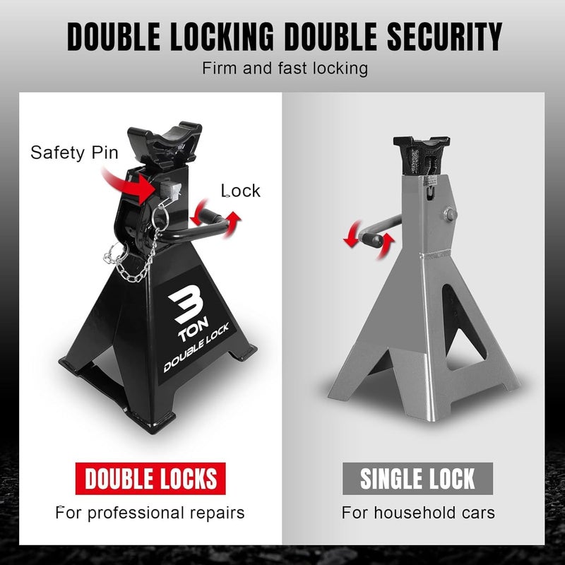 TORIN 3 Ton Steel Heavy Duty Jack Stands, Double Locking Pins Car Lift Jack, Black, 2 Pack - Image 3
