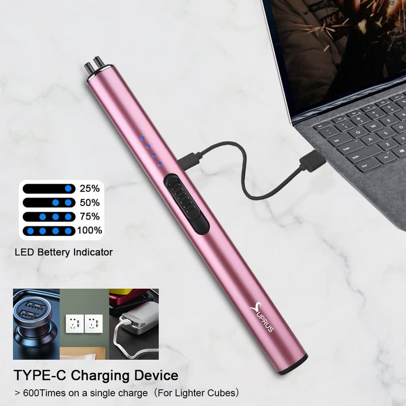 Suprus Electric Lighter Arc Windproof Flameless Usb Rechargeable Lighter With Safety Lock (Pink) - Image 5